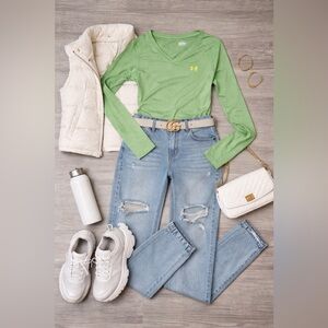 Under Armour Green Long Sleeve with Light Blue Jeans